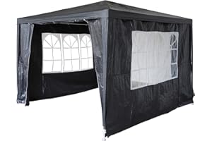 BIRCHTREE 3x3m Garden Steel Tube PE Gazebo With 4 Pieces Sidewalls Zippers 2 Windows Canopy Patio New Party Camping Wedding Tent Shade Waterproof Outdoor Marquee Awning Grey