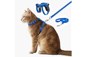 Plutus Pet Adjustable Cat Harness and Lead Set, Quick Release, Escape Proof Nylon Vest with Leather Trim for Kitten, Small Medium Large Cats, Royal Blue