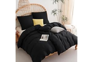 ‎WAVVE WAVVE Bettwäsche 135x200 4teilig Schwarz - Bettbezüge 135 x 200 2er Set mit Kissenbezüge 80x80 cm, Bettwäsche-Sets 135x200cm aus Mikrofaser mit Reißverschluss Weich