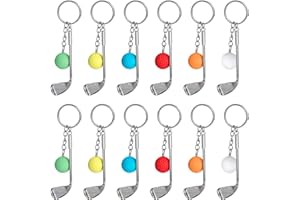 BLUCENT Mini Golf Racket Ball Pendant Keychain Metal Golf Clubs Keyring Creative Golf Ball Split Key Ring Gift for Sports Clubs Lovers 12 Pieces (6 Colors)