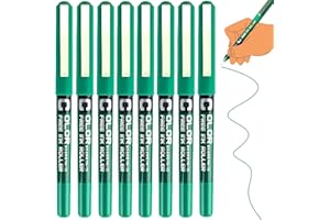 ARTBIU 8 Green Pens Rollerball Pens, 0.5mm Ink Pen Gel Pen for Writing, Quick Dry Green Writing Pen for Office, Biro Fine Multipack