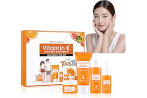 HOUSN Skincare Kit,Set Viso Alla Vitamina C 4 Pezzi,Con Detergente Viso,Toner Visos,Siero Vitamina C,Crema Visos Vc,Detergere,Idratare E Illuminante,Per La Cura Quotidiana Della Pelle