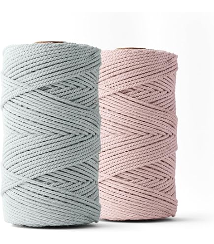 LEDENT Corda per macramè (3mm, 2x120M, topo grigio e rosa) - Corda