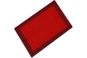 RUGS SHOP Door Mats Indoor Non Slip Mat Carpet Runners for Hallways Geometrical Border Low Profile Washable Runner Rug for Kitchen, Front Door Hall Hallways Living Room (50 x 80 cm, Red Black)