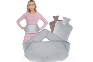 GOHHME Borsa Dell'acqua Calda 3 In 1, 2L Borsa Acqua Calda, Borsa dell'acqua Calda, con Coperchio Morbido Peluche Scaldamani, per Collo e Spalle, Schiena, Gambe, Vita Calda（grigio）