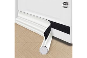 WEYSOO Front Door Draught Excluder, 96cm Self-Adhesive Draught Excluder for Bottom of Door, Anti-Cold Removable Door Weather Stripping with Scraper for Against Air Currents, Insects, Noise (WHITE)