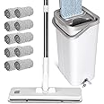 Masthome Mop and Buckets Sets, Flat Mop Bucket with 10pc Reusable Pads & 130cm Long Handle, Microfibre Mops for Cleaning Laminate Tile Hardwood Floors