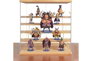 XIN·SHI Acrylic Display Case, 2 in 1 Display Case and 4-Layer Wooden Shelf, 18.7 inches Clear Display Perspex Surface for Display Risers, Display box for Cakes, Perfumes, Models, Minifigures, Funko Pop