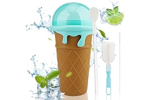 EULERYOO Slushy Becher, Slushy Maker Becher mit Strohhalm und Löffel, Eisbecher mit Reinigungsbürste, Silikon Squeeze Cup Slush Eis Becher zum Kneten Smoothie Pinch Ice Cup für Verschiedener Getränke-Smoothies