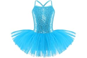 iEFiEL Vestito da Pattinaggio Artistico Bambina Vestito da Balletto Abito da Ballo Ballerina Skating Body da Danza Leotard con Paillettes Tutu Dancewear 5-14 Anni