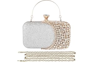 CORIOS Sac de Soirée pour Femme Sac en Strass à la Main Pochettes Sacs Fourre-Tout Sacs à Main D'épaule de Mariée Diamond Embrayage Sac à Bandoulière pour Fête Banquet Mariage Bal Argent