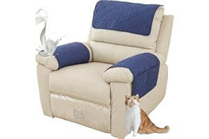 ZGDDPZA Armchair Arm Cover,Headrest Cover for Recliner Sofa Quilted Chair Arm Cover with Pockets Waterproof Non Slip Sofa Protectors Pet Dog (Navy Blue,1 Seater 3pcs)