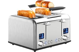 Steinborg Tostapane a Fessura Lunga XXL 4 Fette | Display Digitale Con Conto Alla Rovescia | Tasti Illuminati | 1630 Watt | Inserto per Panino | Funzione Automatica