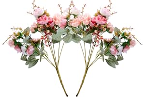 Realjoy 21 Heads Diamond Small Rose Artificial Flowers Artificial Rose Flower Bouquets for Home Wedding Party Decoration 2Pcs (Autumn Diamond Pink)