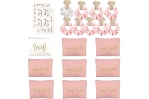 burkfeeg 20 pcs Bride to Be Decoration,Cadeaux de Mariée Demoiselle d'honneur 9 Trousses de Maquillage Demoiselle d'honneur Team Brides 9 Chouchou Satin,Tatouage EVJF pour Mariage Fête