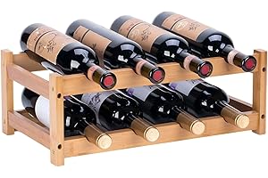 YunNasi Botellero Vino, Botellero Vertical de Bambú, Botellero Apilable de Mesa, Expositor Vino para Cocina Bar Bodega Vinoteca(2 Niveles-8 Botellas)