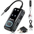 SONRU Bluetooth 5.3 Transmitter Receiver, 2-in-1 Airplane Wireless Bluetooth with LED Display, Double Connection Receiver 3.5mm Aux Audio Adapter with RCA Cable, for Flight/TV/PC/Car/Gym