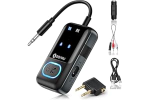 SONRU Bluetooth 5.3 Transmitter Receiver, 2-in-1 Airplane Wireless Bluetooth with LED Display, Double Connection Receiver 3.5mm Aux Audio Adapter with RCA Cable, for Flight/TV/PC/Car/Gym