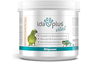 Ida Plus - Mispusan Pulver 200 g - Mineralfuttermittel mit Vitamin D3, Calcium & Spurenelementen für Amphibien, Reptilien & Vögel - Wellensittich, Kanarienvogel, Papageien & Bartagame - Mineralstoffe