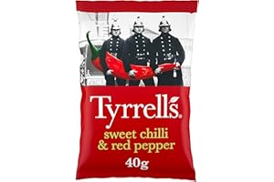 Tyrrells, Chips Sweet Chilli & Red Pepper, Patatine al Chilli e Pepe Rosso, Ideali come Snack per Merende, Aperitivi, Antipasti o Feste, Senza Coloranti, Senza Glutine e Vegane, Busta da 40 g