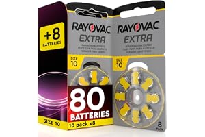 80 hörapparatsbatterier storlek 10 Rayovac Extra + 8 Udivita-batterier - 10+1 blister à 8 batterier
