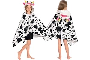 OLAOLA Asciugamano da Bagno con Cappuccio per Bambini, Morbidi Asciugamani da Spiaggia in Microfibra per Nuotare, Poncho da Bagno per Bambini e Bambine Dai 3 ai 12 Anni (Mucca)