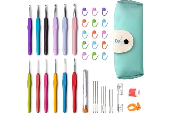 RealPlus Lot de 12 crochets à crochet de taille complète, poignées ergonomiques en caoutchouc souple, kits de crochet pour débutants et adultes, cadeau pour sœur, crochets avec étui (vert)