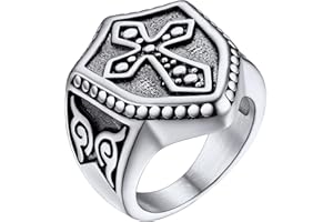 PROSTEEL Anillo Sello Cruz Templaria Símbolo de Las Cruzadas Medieval, Personalizables Anillos Grandes Tallas 14.5-32.5