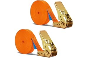BETTERJONNY 2 PCS Heavy Duty Ratchet Straps 800KG Break Strength - 12M x 25mm Adjustable Tensioning Belts Secure Car Roof Rack/Motorcycles/Surfboard Kayak/Vans/Bike/Cargo- Orange