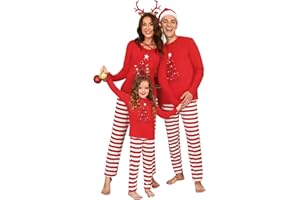 Sykooria Pijamas De Navidad Familia Conjunto Algodón Ropa de Dormir para Hombres Mujeres Niños Niña Pijama 2 Piezas Pantalón Raya y Top de Manga Larga
