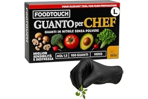 AKITAInk Guanti Chef Nitrile Neri 100 Pezzi Food Touch | Monouso Professionale per Chef e Ristorazione | Senza Polvere, 4g | Ideali per Ristorazione e Manipolazione Alimenti (L)