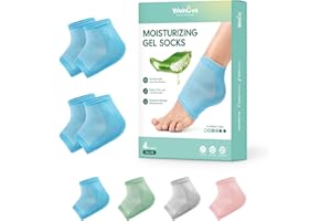 Welnove Calcetines hidratantes para talón, 2 pares de forro de gel con infusión de extracto de aloe vera para pies secos, tratamiento de reparación de talón agrietado, calcetines de algodón para
