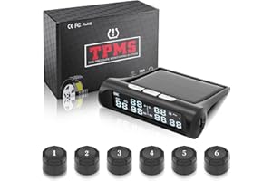 Avutrel Tyre Pressure Monitoring System TPMS Tyre Pressure Monitor with 6 External Sensors, Solar & USB Charging, 6 Alarm Modes, Real-Time Monitoring for Cars SUVs Caravans
