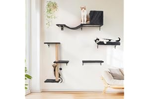 FUKUMARU Set de Pared de Escalada para Gatos, 4 Piezas - Estanterías de Pared, Hechas de Placas Multicapa Fuertes, Puente para Gatos, Árbol para Gatos, Escaleras para Gatos hasta 18 kg, Gris