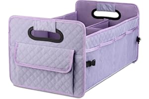 JiatuA Car Trunk Organizers and Storage for SUV, Collapsible Multi Compartment Container Box Adjustable Car Accessories for Women Men, Light Purple