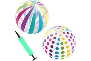 VULEVIRTUE 2 Pcs Wasserbälle Aufblasbar,Aufblasbarer Wasserball,Rainbow Beach Balls,Aufblasbarer Strandball,mit einer aufblasbaren pumpe,für Kinder Erwachsene Sommer Strand Beach Pool im Freien Party