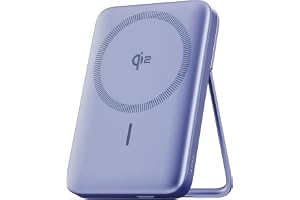 Ambrane Qi2 Magsafe Wireless 10000mAh Powerbank, Faster 15W Wireless Charging, Better Magnetic Strength, Low Heat with Qi2 Certified Technology, Metal Stand, for iPhone 12 or Later (MagSurge, Purple)