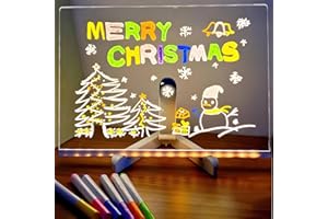 GZGRYTRC Magic Board, Hello Luno Magic Board Light Up, LED Drawing Board, Acrylic Board with 7 Writing Pens, Wipe Board for Students, Office, Cafe, 30x20cm with Tripod Stand