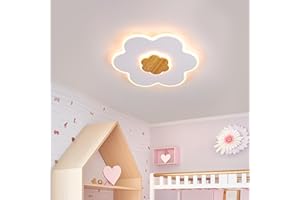‎LUOLONG LED Deckenleuchte Holz Kinder Deckenlampe 30cm Blumenform Kinderzimmer Deckenleuchten 3000K 20W Junge Mädchen Baby Weiß Kinder Schlafzimmer lampe Mit Nachtlichtfunktion Warmes Licht