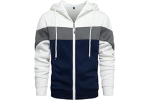 Wirltte Mens Hoodie Zip up Hoodies Color Block Hooded Sweatshirt Long Sleeve Patchwork Tops with Pockets