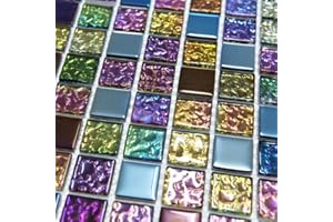 TOTAL LOOK DESIGN TILES AND INTERIORS Iridescent Mix Glass Square Mosaic Tiles Walls Floors Bathroom Kitchen 30cm x 30cm (1 Sheet 30cm x 30cm) Purple