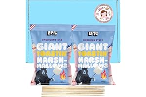 ANNIE'S SWEETS AND TREATS Gluten-Free American Style Jumbo Marshmallows - White & Pink - 2-Pack (300g x 2) from Epic Snax Co. Ideal for Camping, Barbeque, Bonfire Roast, Toastin', and Smores - 600g Total - Plus 10x Skewers