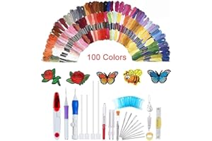 SUNREEK Set con 138 pezzi per ricamare, con penna con ago magico da ricamo, set di penne da ricamo, 100 fili colorati, per lavori di cucito fai da te, maglieria