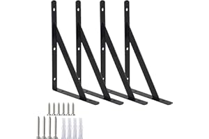 OUVIN Heavy Duty Shelf Brackets Triangle Shelving Brackets Right Angle Wall Mounted Shelf Supporters Black 10 Inch Set of 4