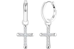 KRFY 925 Sterling Silver Cross Earrings for Women Men Dainty CZ Huggie Hoop Earrings Iced Out Cross Dangle Earrings Lightweight Huggie Cuff Earrings 18K Gold/Silver
