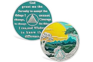 ACGZQY Pièce de sobriété – Puce de sobriété de 5 ans, vert forêt, soleil, récupération du soleil, route des arbres de montagne, jetons et médaillons de sobre, jeton de sobriété alcooliques anonymes