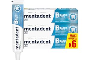 Mentadent Dentifricio Bianchi e Forti, con Zinco, Formula Delicata, Aiuta a Prevenire le Macchie, l'Ingiallimento dei Denti e l'Erosione dello Smalto, 8 Azioni Contro i Disturbi Orali, Formato 6x75ml