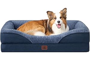 EHEYCIGA Orthopädisches Hundebett Mittelgroße Hunde, 91x68x17.5cm, Memory Foam Waschbar und Wasserdicht Hundekorb mit 4 Rändern, Hundesofa Hundecouch rutschfest, Marineblau