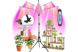 wolezek Luces de cultivo para plantas de interior, luz LED de espectro completo con soporte ajustable y clip resistente, luz de planta de 5 cabezales con temporizador automático de 6/12/16 horas, 3