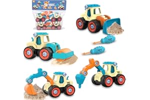 LiRiQi Véhicules de Construction Démonter et Assemblage, Jeux de Construction, 4 en 1 DIY Tracteur Jouet pour Enfant Garçon de 2 3 4 5 Ans, Jouet de Bulldozer de Camion Voituresde de Tractopelle